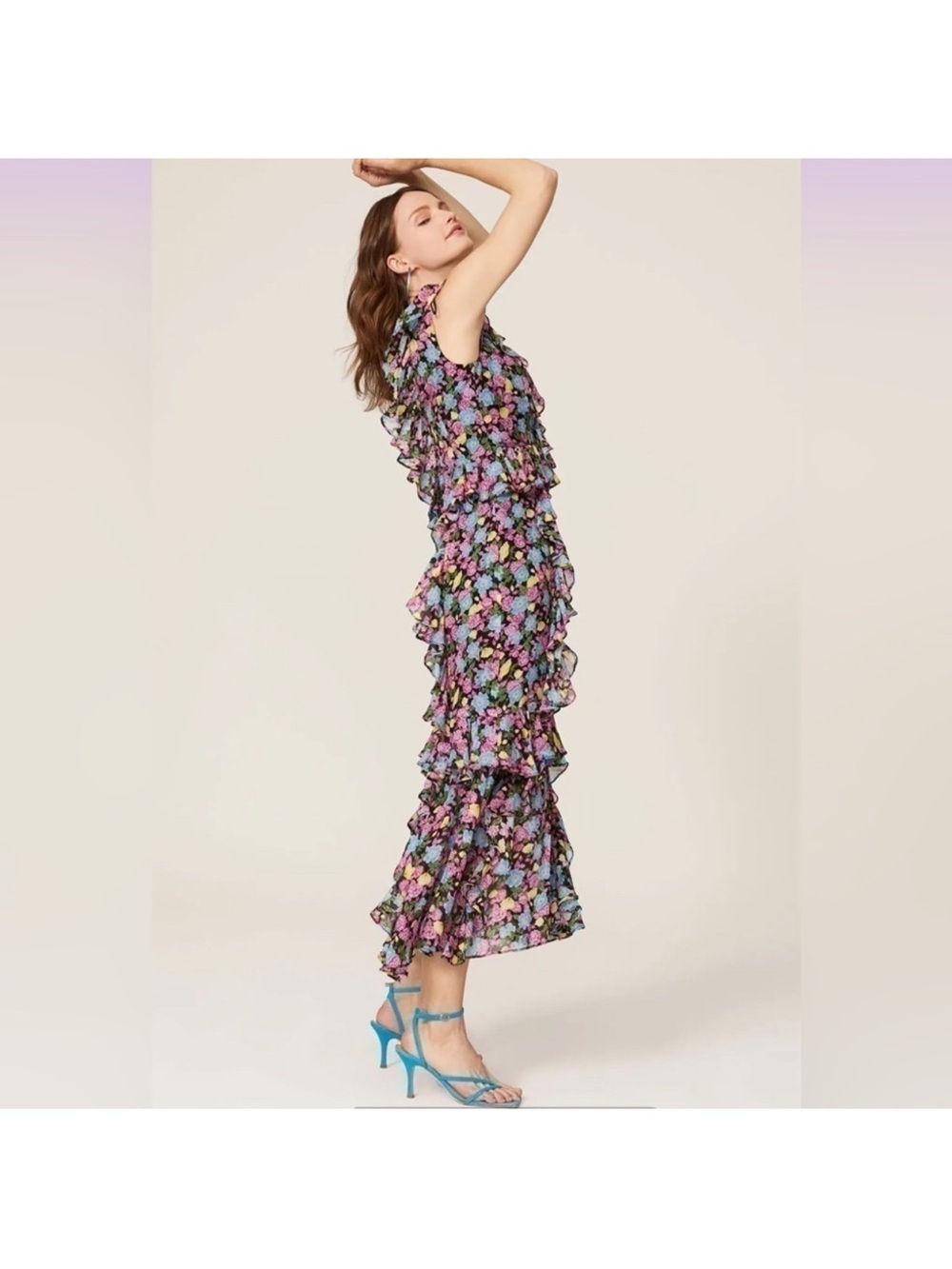 Amur Evita 100% Silk Gorgeous Floral Tiered Dress - Size 14 - Picture 2 of 7